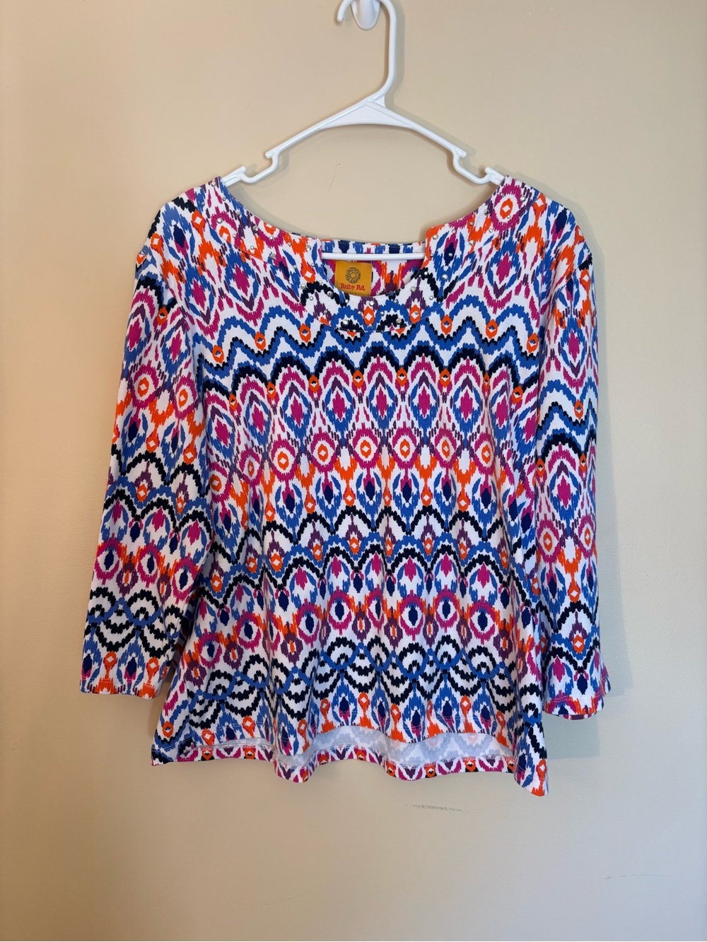 Ruby Rd. Ikat-Style Scoop Neck Tunic - Blue, Pink, Orange, White